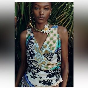 Zara Green and Brown Graphic Tank Top